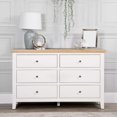 Stylish 6-Chest of Drawers White with Oak Top