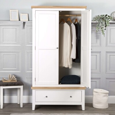 2 Door Oak Wardrobe with Ivory White Painted Body and Oak Top