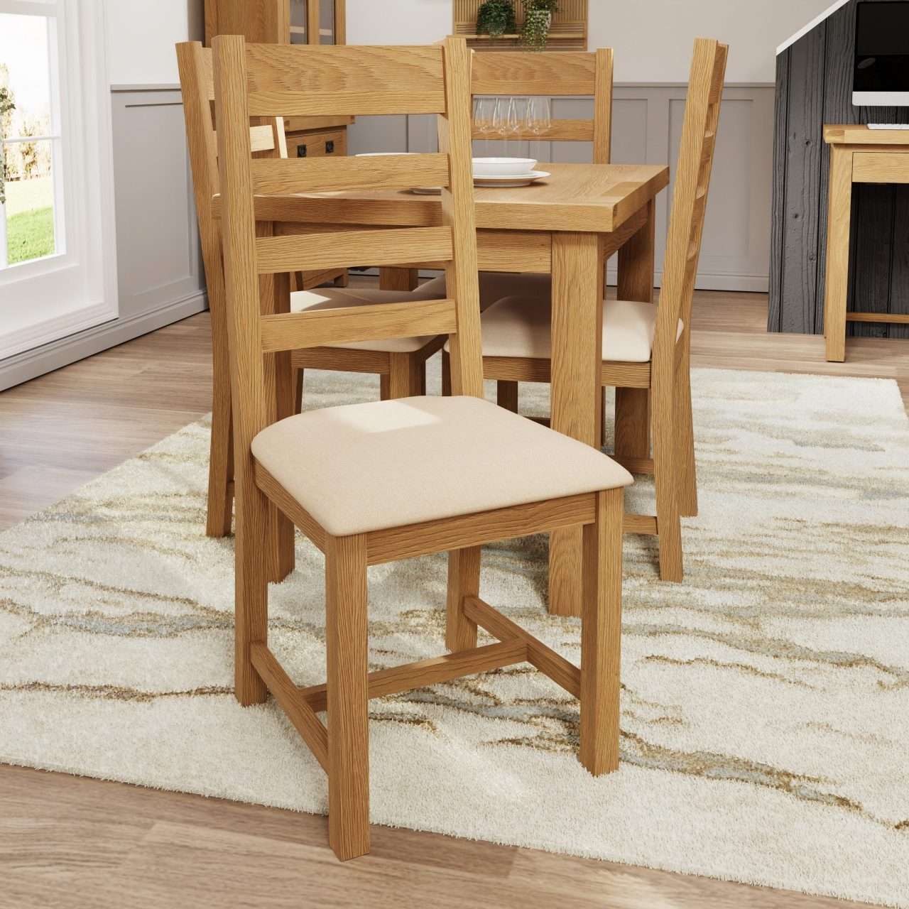 Oak and Fabric Dining Chairs