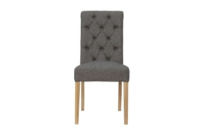 Fabric Button Back Chair with Scroll - Dark Grey