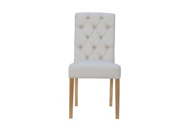 Fabric Button Back Chair with Scroll - Natural