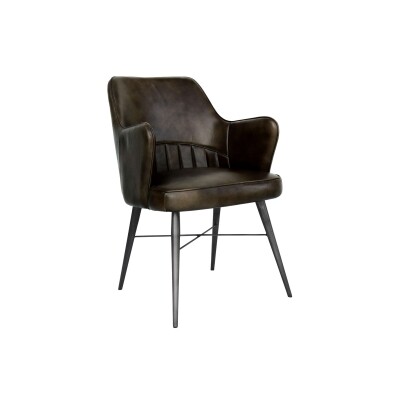 Leather & Iron Chair - Dark Grey