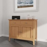Small rustic natural oak sideboard with metal hardware style knobs
