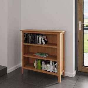 low oak bookshelf