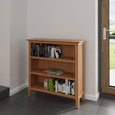 low oak bookshelf