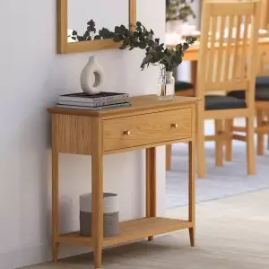 Light Oak Console Table supporting entertaining space
