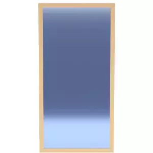 Light oak framed mirror above rustic sideboard with metal hardware for styling ideas