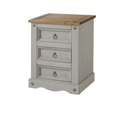 Grey Bedside Cabinet 3 Drawers Premium Pine Furniture