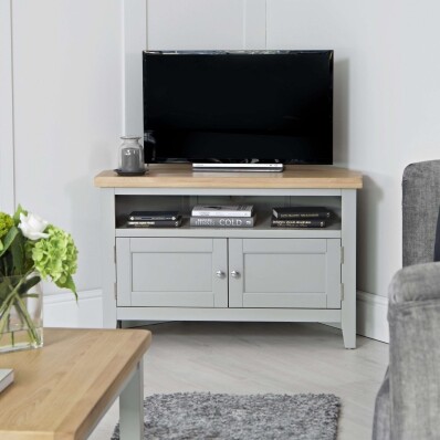 Grey And Oak Corner TV Unit
