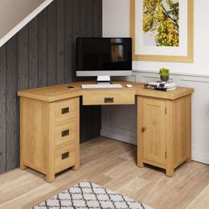 Rustic Oak Corner Desk Paired with Console Furniture