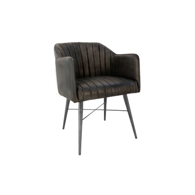 Leather & Iron Chair - Dark Grey