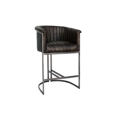 Leather & Iron Bar Chair - Dark Grey