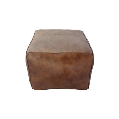 Leather Pouf - Brown