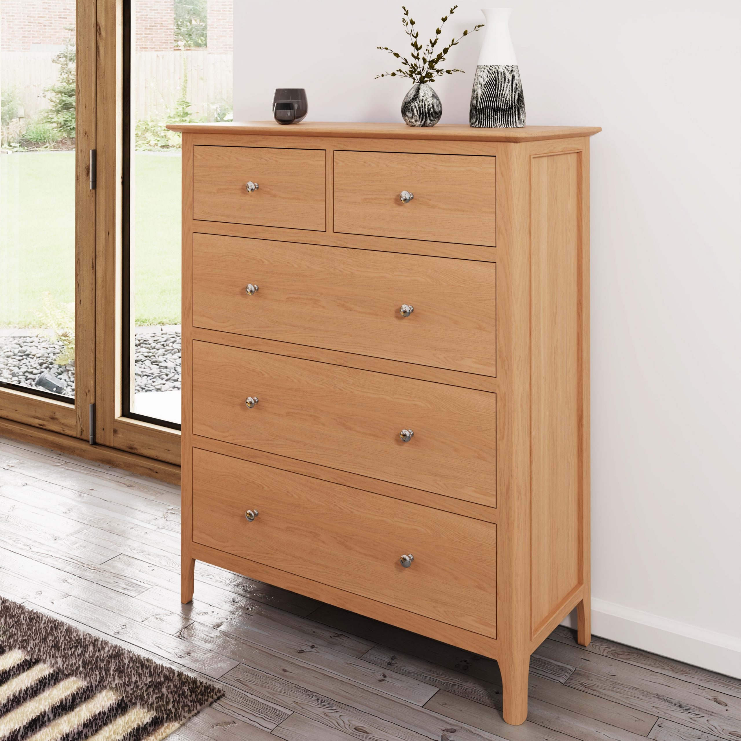 oak wide chest of drawers