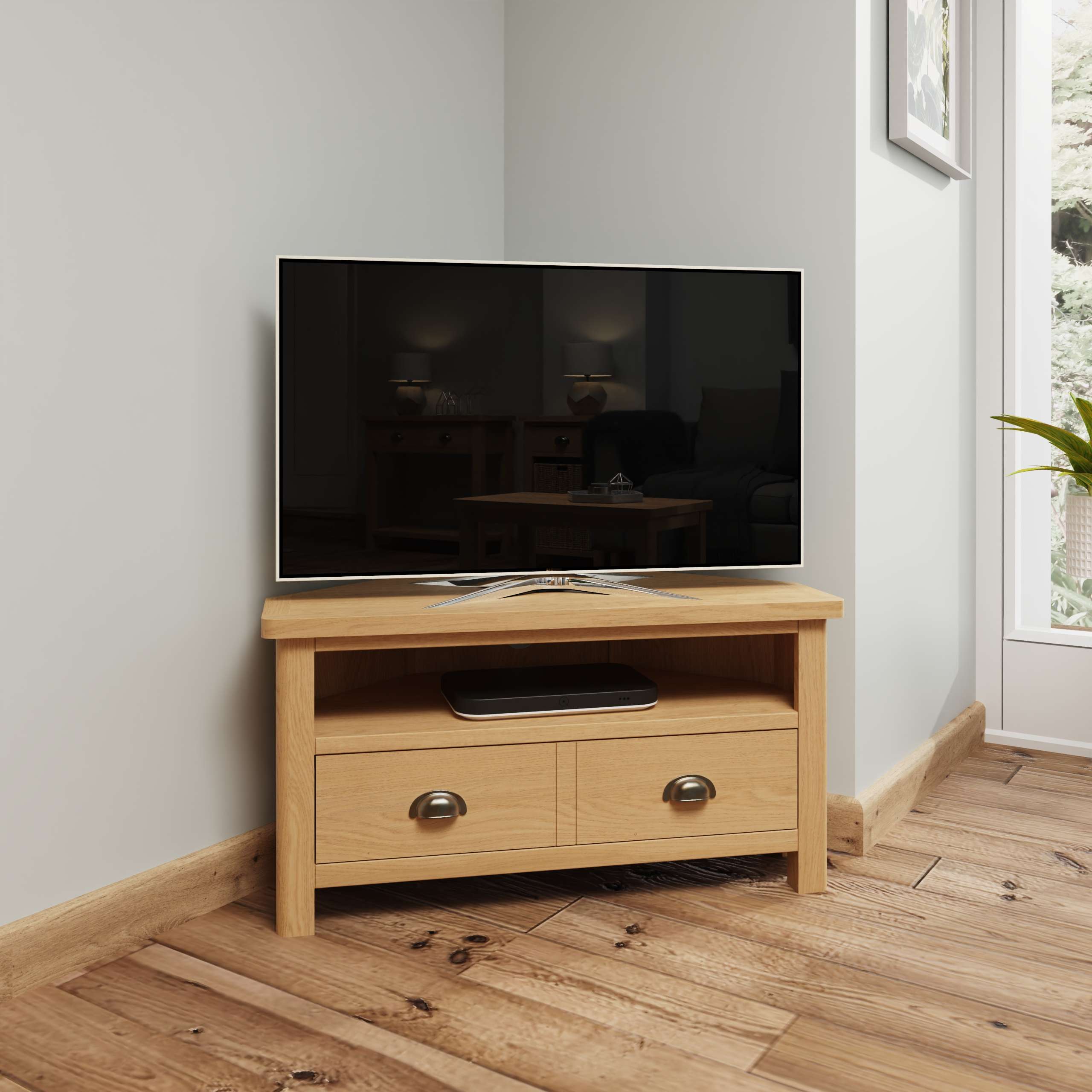 Rustic Oak Corner TV Stand