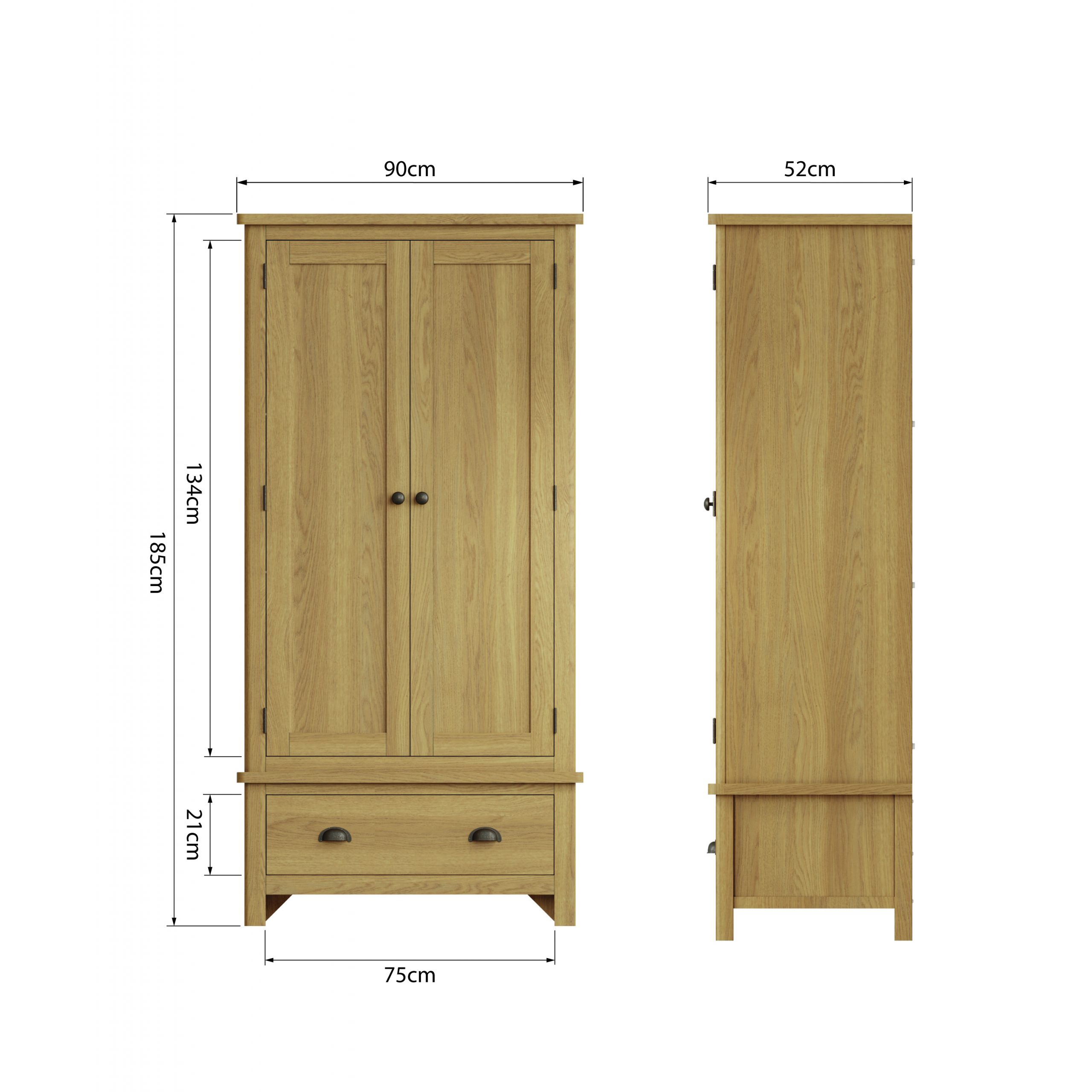 Rustic Oak Wardrobe with Drawers - Spacious Storage Solution - Image 9