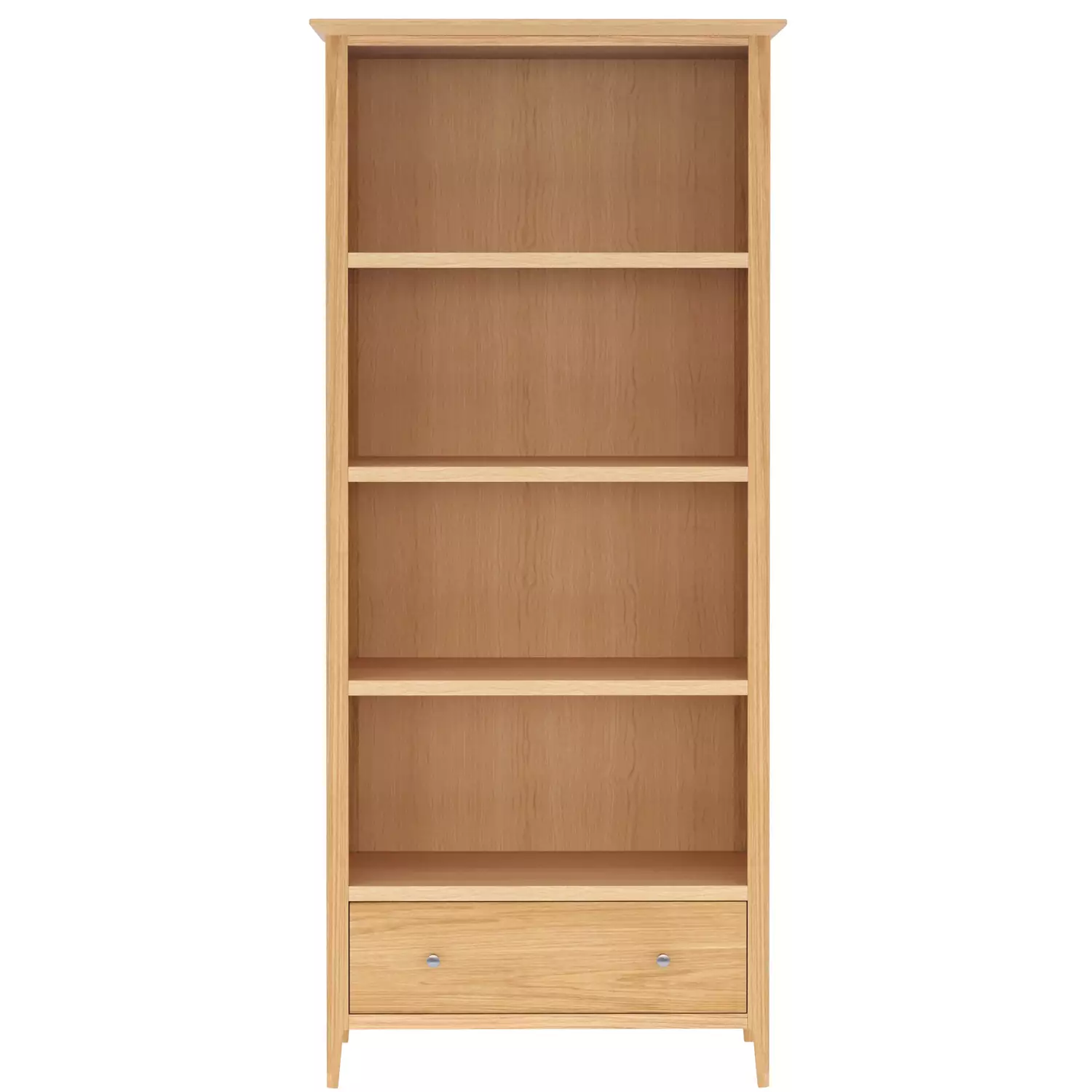 Tall Light Oak Large Bookcase styled with books and decor
