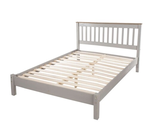 Double Bed Slatted Grey Premium Pine Furniture