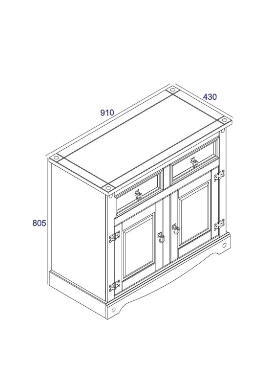 Wooden Sideboard Pine 2 door Grey