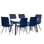 1.8m Marble Table & 6 Blue Chairs - Image 2