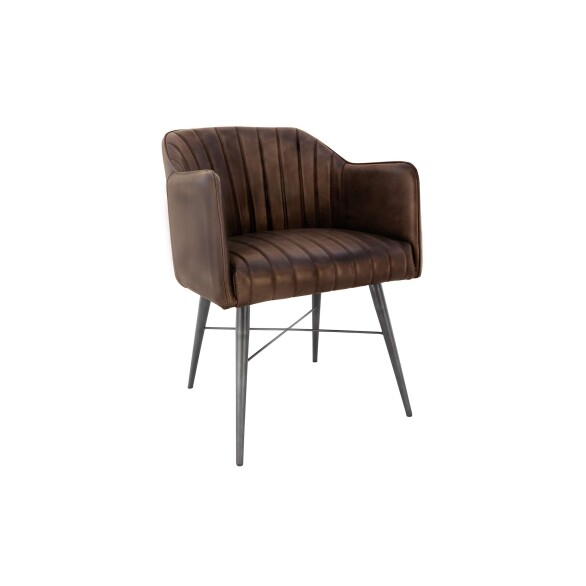 Leather & Iron Chair - Brown