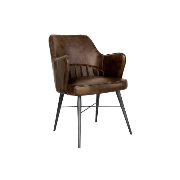 Leather & Iron Chair - Brown