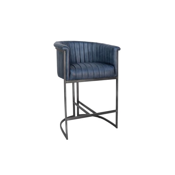 Leather & Iron Bar Chair - Blue