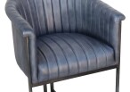 Leather & Iron Bar Chair - Blue - Image 4