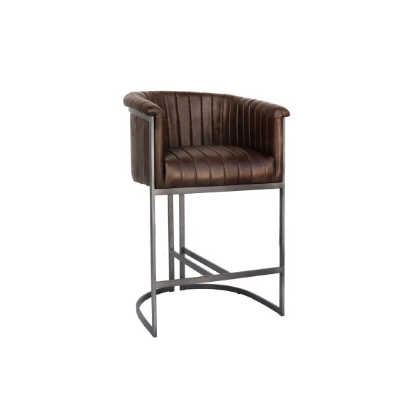 Leather & Iron Bar Chair - Brown