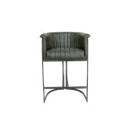 Leather & Iron Bar Chair - Light Grey - Image 2