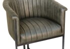 Leather & Iron Bar Chair - Light Grey - Image 4