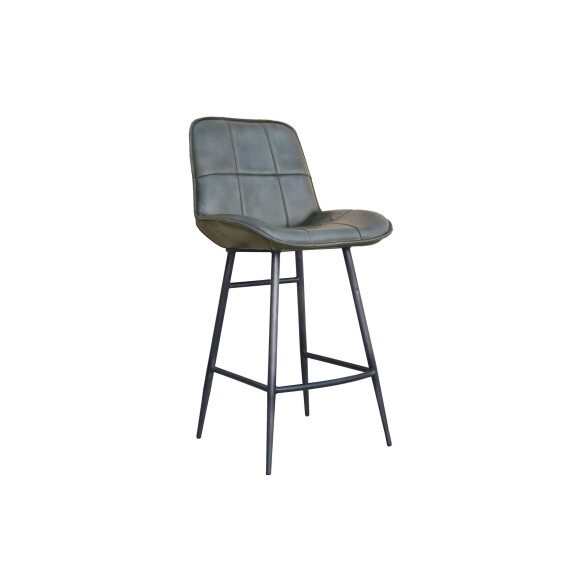 Leather & Iron Bar Chair - Light Grey