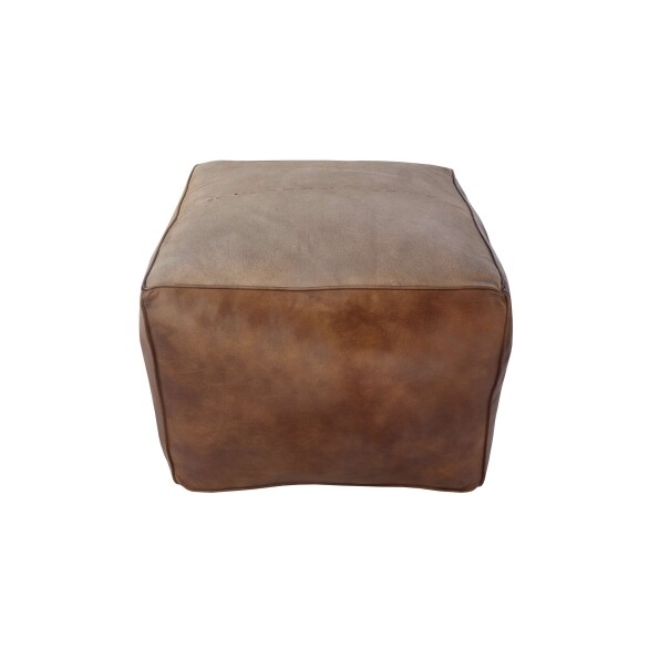 Leather Pouf - Brown