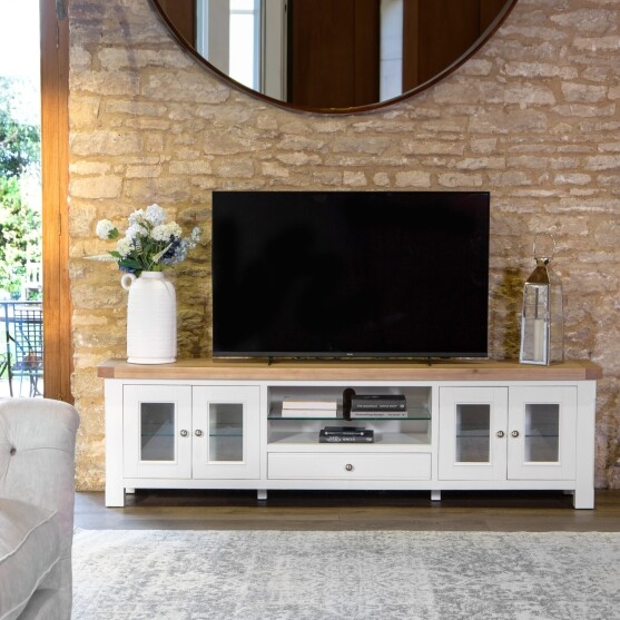 Extra Large Oak TV Unit in White