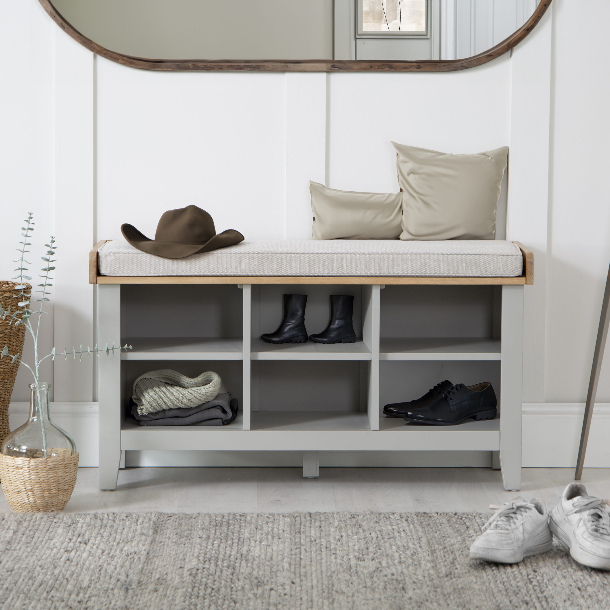grey shoe bench