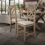 Cross Back Chair Fabric Seat in Check Natural - Image 2