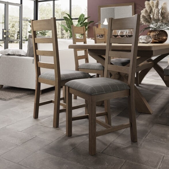 Slatted Chair Fabric Seat in Check Grey