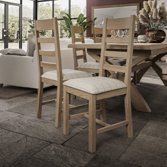 Slatted Chair Fabric Seat in Check Natural