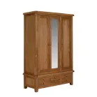 Rustic Oak Large Wardrobe 3 Doors 2 Drawers - Image 9