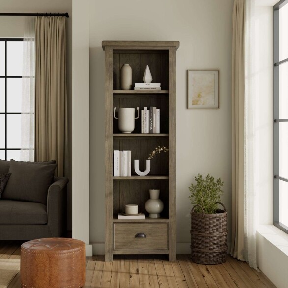 Smoked Oak Large Bookcase With Drawers
