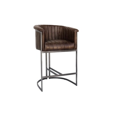 Leather & Iron Bar Chair - Brown
