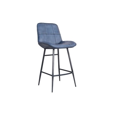 Leather & Iron Bar Chair - Blue
