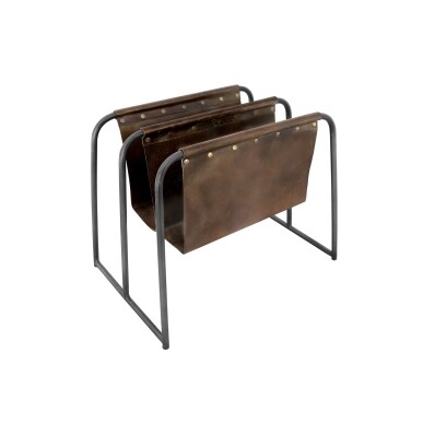 Leather & Iron Double Magazine Holder - Brown